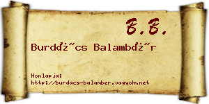 Burdács Balambér névjegykártya